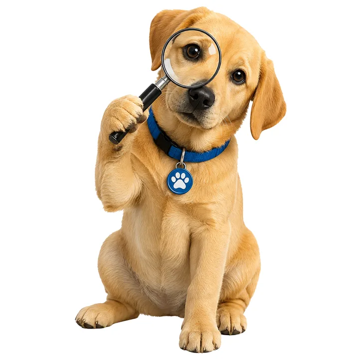 Doggo met vergrootglas