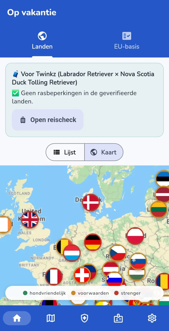 Vakantiegids in de SuperDoggo-app: op reis met je hond in Europa