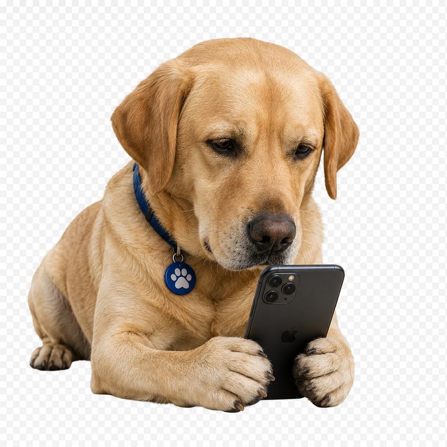 Doggo met een telefoon